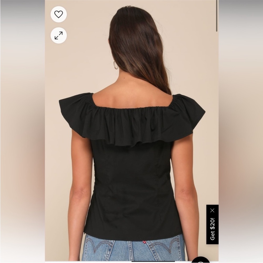 Lulu's Black Ruffle-Front Lace-Up Top - Picture 2 of 6